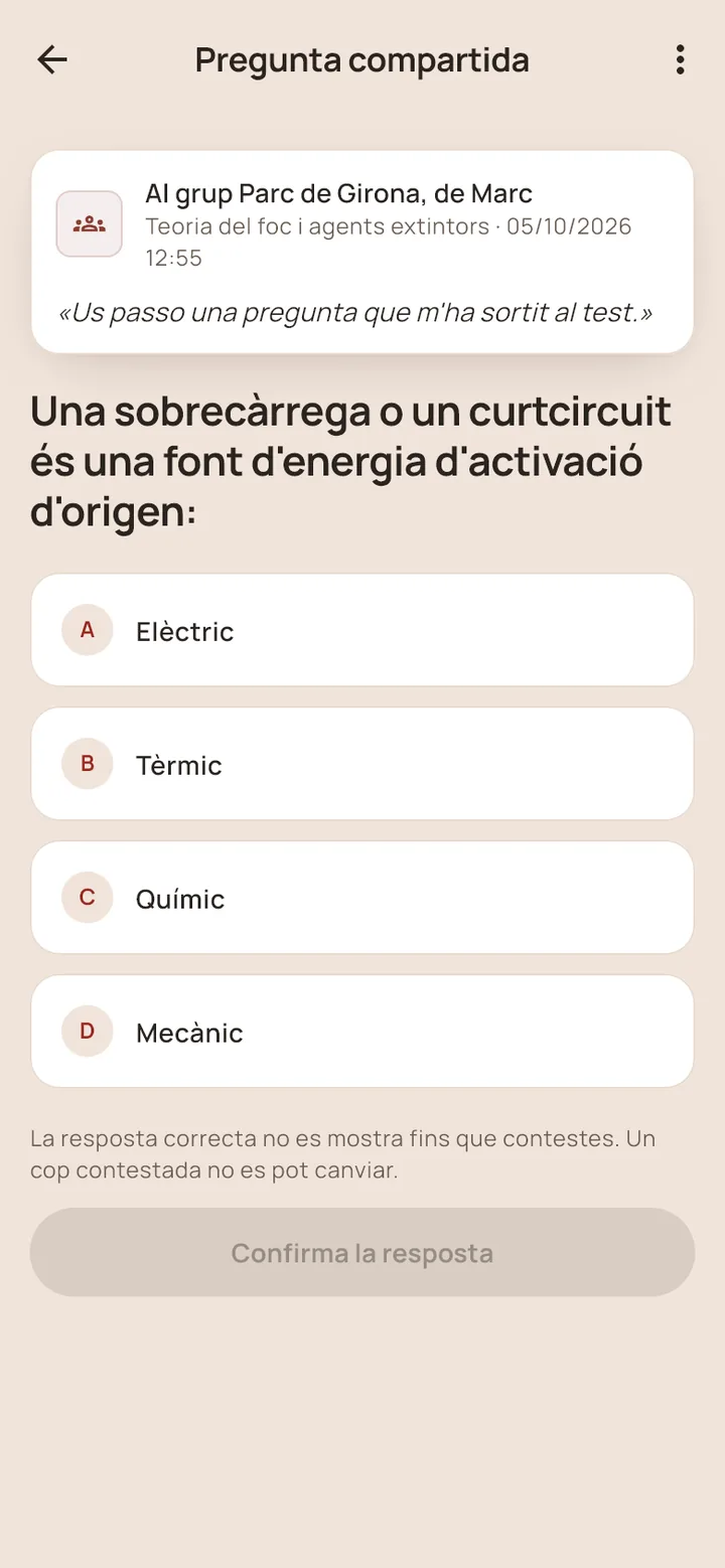 Una pregunta compartida al grup, oberta per contestar-la.